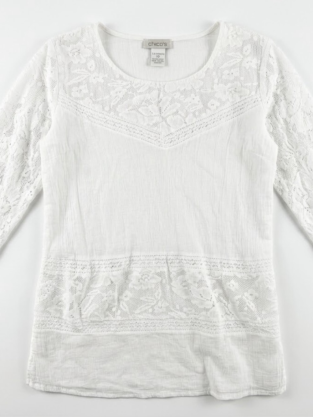100% cotton White Crochet Lace Yoke Scoop Neck Blouse